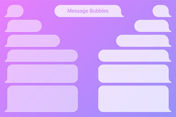 Obraz premium Blank transparent various message bubbles on colorful background. Chat or messenger speech bubble. SMS text frame. Short message sending. Vector illustration