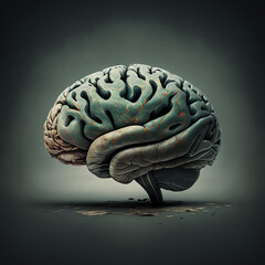 3d rendered illustration of a brain with grey backround