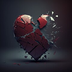 a broken red heart with a grey backround