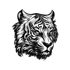 Tiger head logo. Black and white emblem. Vector illustration