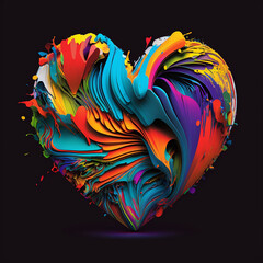 abstract painted colorful heart, black bsckround
