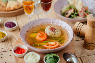 traditional Georgian cuisine, national Georgian food, soup with meat and vegetables
