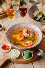 traditional Georgian cuisine, national Georgian food, soup with meat and vegetables