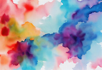 Watercolor texture on white paper, lush, beautiful, overflowing rainbow colours, generative AI.