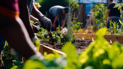Planting in the garden. Generative AI