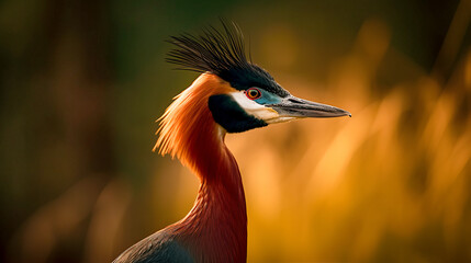 Stunning portrait of a majestic crane in the wild. Generative AI