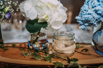 Wedding flowers in jar