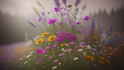 Obraz na płótnie Canvas Flower meadow, landscape, illustration