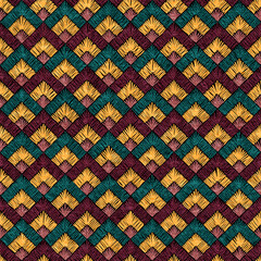 Seamless pattern with imitation of embroidery. Geometric print for textiles, home decor, pillows, blankets, carpets. Vector illustration. - 582871106