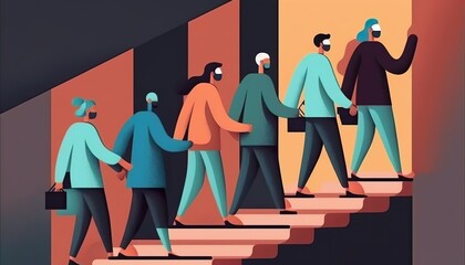 Employees giving hands and helping . Creative illustration. (Ai Generate)