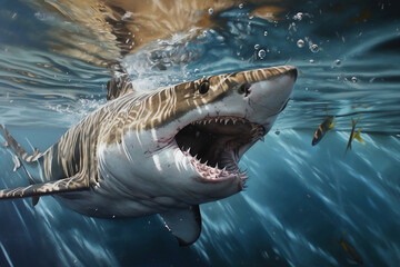 great white shark chasing. Generative AI