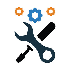 wrench, screwdriver, gear, work tools management icon