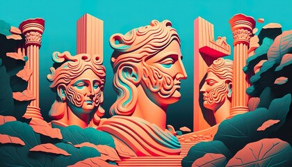 Greek ancient statues . Creative illustration. (Ai Generate)