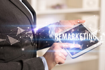 Close up hands using tablet