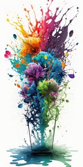 Bouquet of flowers in splashes of colorful water on white background, concept of Floral arrangement, created with Generative AI technology