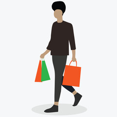 Male Shopper Walking Carrying Bags Vector Illustration