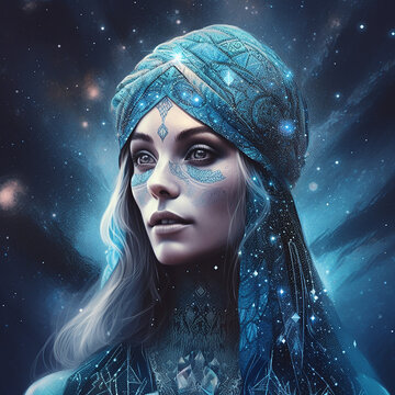 Starseed people as human aliens from another galaxies, fictitious person. AI generated image