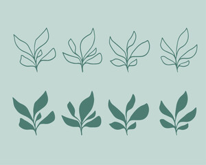 Fototapeta na wymiar Set of leaves. Hand drawn decorative elements. Organic botanical leaves, plants, floral illustration vectors