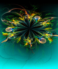 abstract floating flower fractal background with triple symmetry