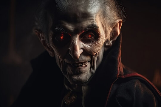 portrait of old vampire Count Dracula in blood. Generative AI illustration