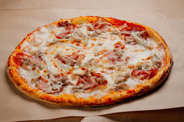 pizza with salami and cheese