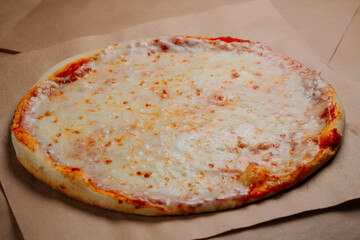 pizza on a wooden table