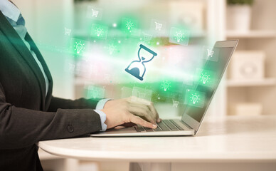 Businessman working on laptop with new business