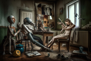 Family at table with an Android