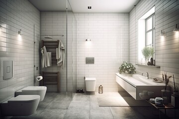 Obraz na płótnie Canvas A modern, spotless bathroom. Generative AI