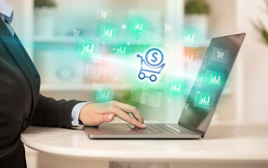 Fototapeta premium Businessman working on laptop with new business