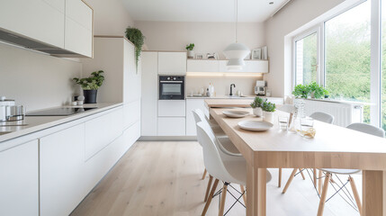 Fototapeta premium Modern bright kitchen interior. AI generated.