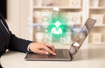 Businessman working on laptop with new business concept