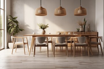 interior furniture dining room set table and chairs. Generative AI