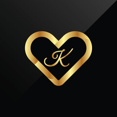 Initial K Logo With Crown and Love Shape. Heart Letter K Logo Design, Gold, Beauty, Fashion, Cosmetics Business, Spa, Salons, And Yoga Vector Luxury Concept Template