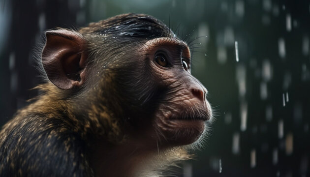brown monkey in the wild, sun and rain environment