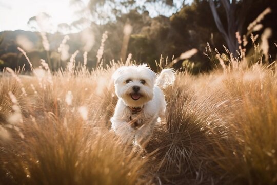 A dog dashes through a field of green grass in this vibrant image, its sleek fur rippling in the wind as it revels in the joy of freedom and movement.