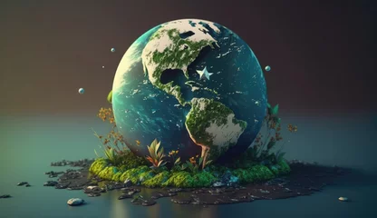 Store enrouleur occultant sans perçage Pleine Lune arbre environment Earth Day planet nature concept with globe, earth green natural background, Illustration of the green planet earth, 