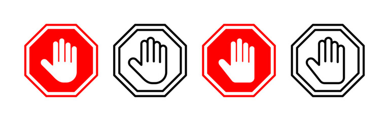 Obraz premium Stop icon vector for web and mobile app. stop road sign. hand stop sign and symbol. Do not enter stop red sign with hand
