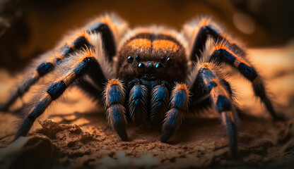 A Gooty tarantula sitting on a tree. AI Generated