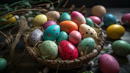 Fototapeta premium Easter background with empty copyspace, Generative AI