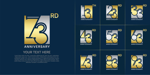 set of anniversary logotype gold and silver color in square for special celebration event