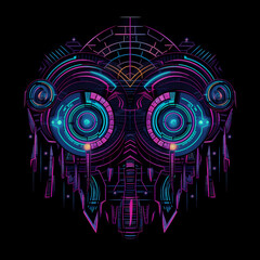 It reflects the cyberpunk and futuristic elements of the prompt, along with the use of neon and symmetrical design