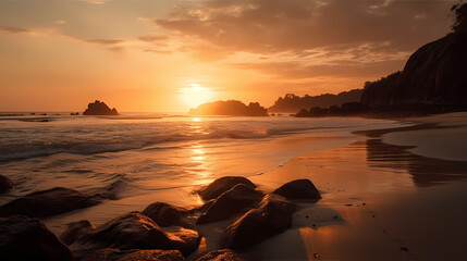 a dreamy coast at sunset