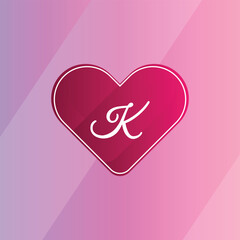 Initial K Logo with Pink Heart Icon. Letter K Concept with Love. Vector Illustration.