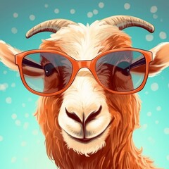 Portrait of a Funny Goat Character Wearing Sunglasses: Playful and Eye-catching Stock Illustration, Generative AI