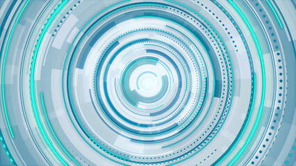 Circle white blue and green neon lines technology Hi-tech bright background. Abstract graphic digital future scifi concept design.