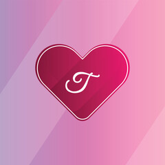 Initial T Logo with Pink Heart Icon. Letter T Concept with Love. Vector Illustration.