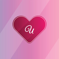 Initial U Logo with Pink Heart Icon. Letter U Concept with Love. Vector Illustration.