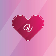 Initial V Logo with Pink Heart Icon. Letter V Concept with Love. Vector Illustration.