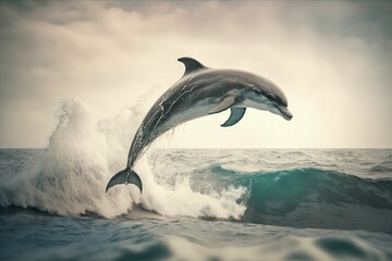 Captivating Dolphin Leap: Ocean's Acrobatic Display. Generative AI
